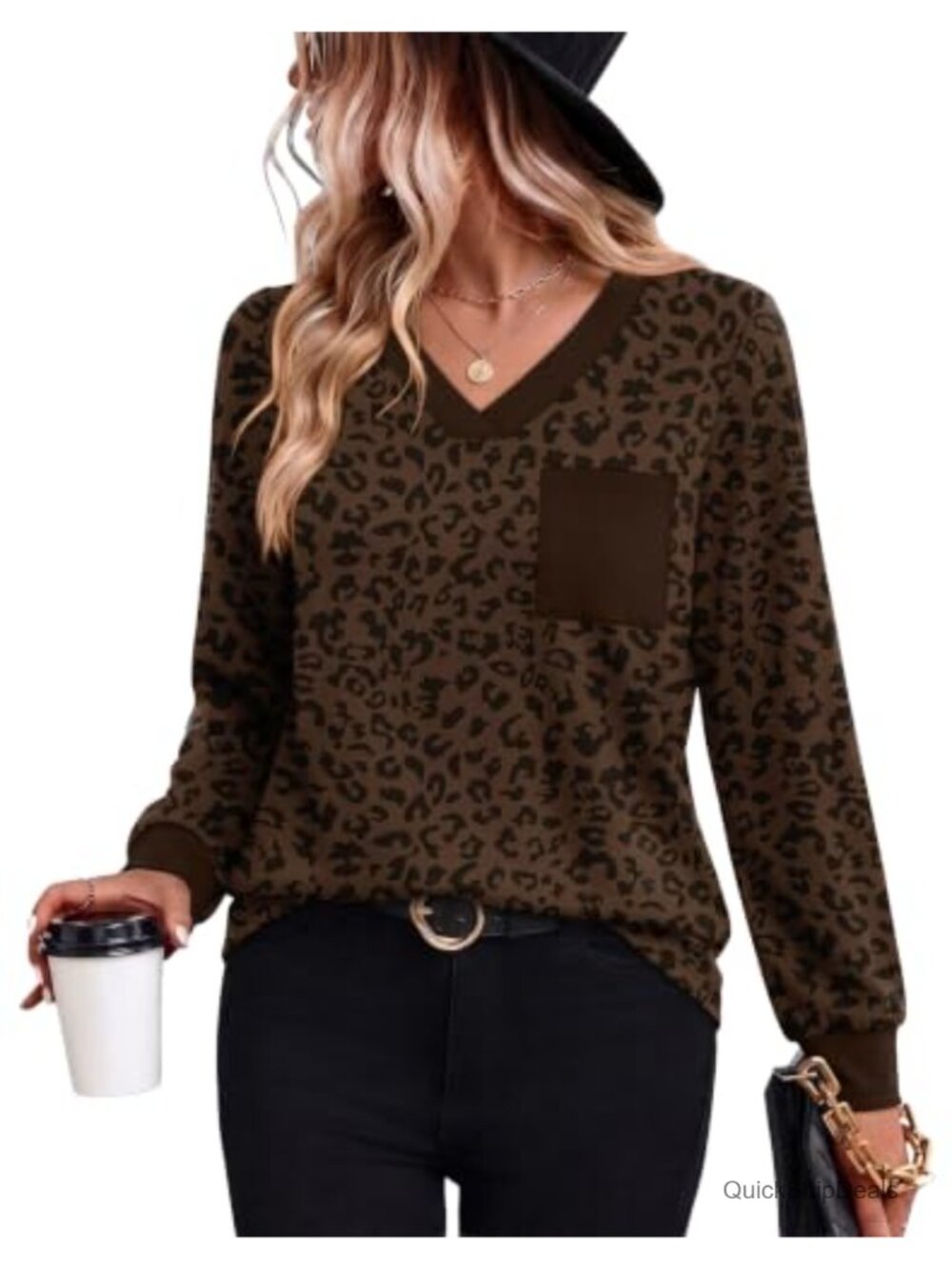 Womens V Neck Long Sleeve Tunic Top Loose Fit Casual Fall Blouse